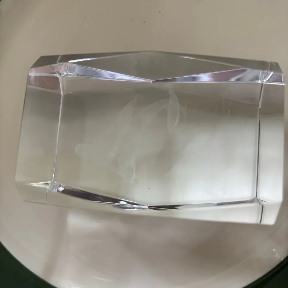 Vintage 3D Laser Etched Crystal Glass Paperweight Mermaid Dolphins with Box